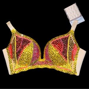 Yellow & Pearls Orange Mix Crystal Rhinestone Sparkly Glam Bling Wireless Bra